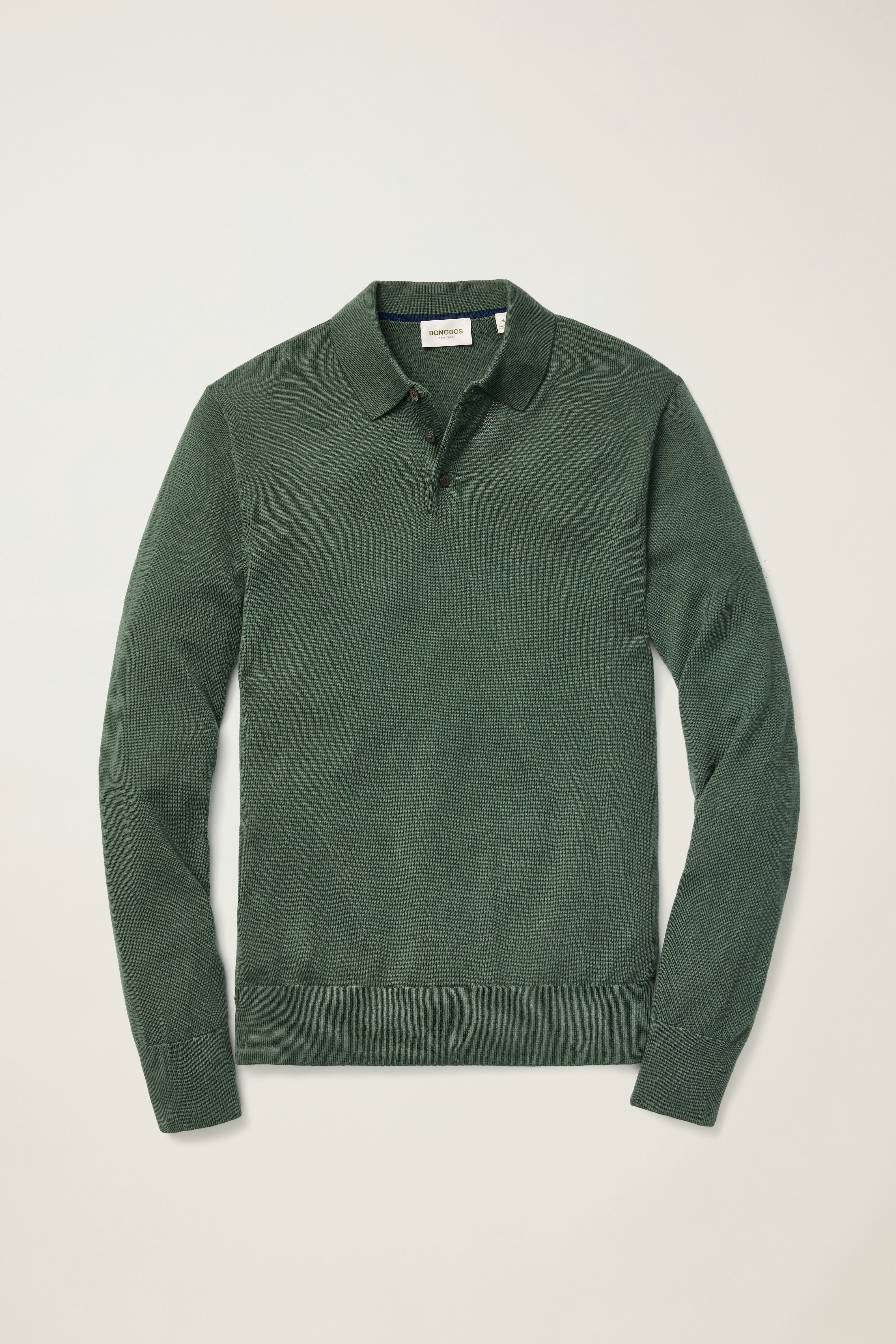 Merino Long Sleeve Sweater Polo light green merino