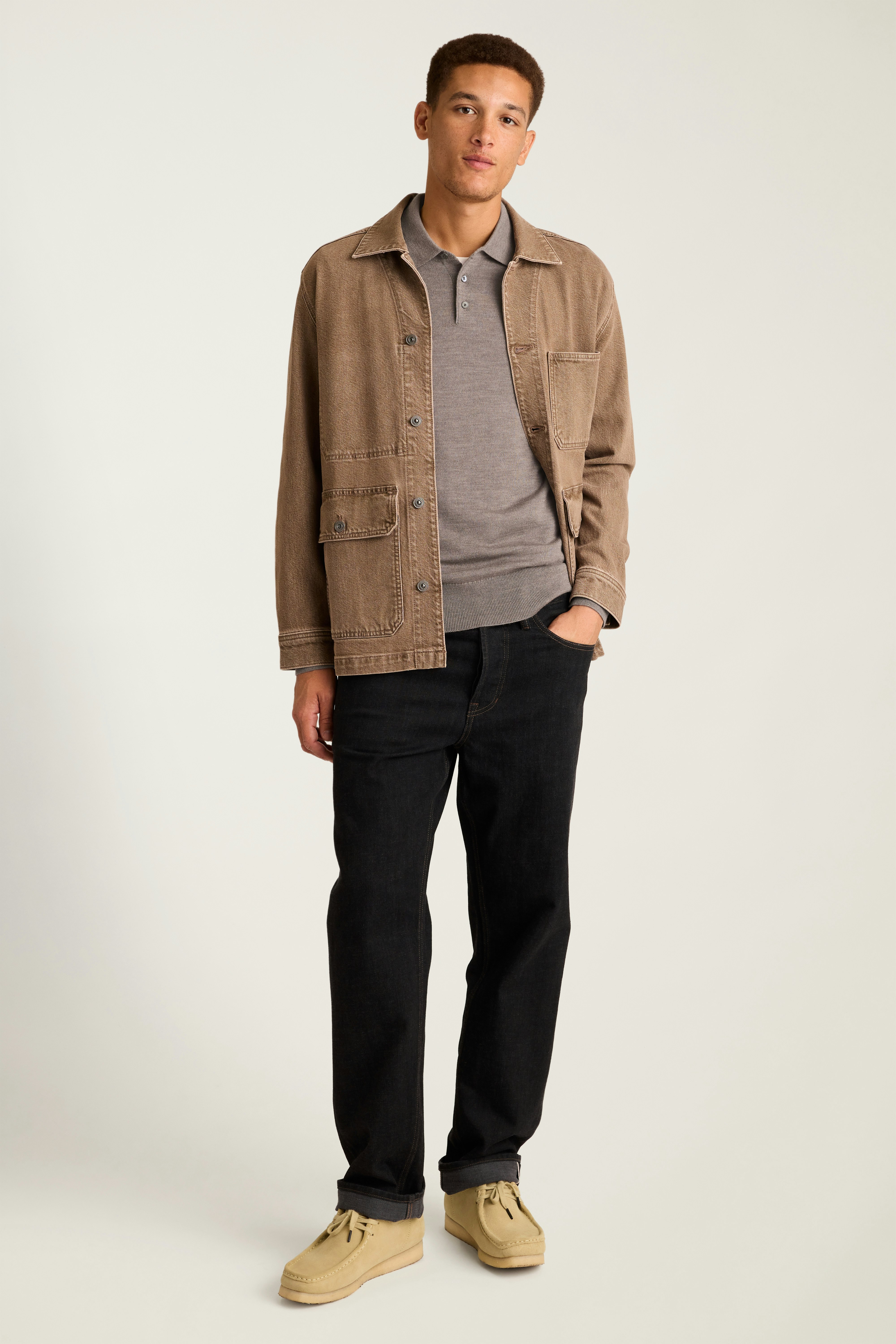 Merino Long Sleeve Sweater Polo taupe heather merino
