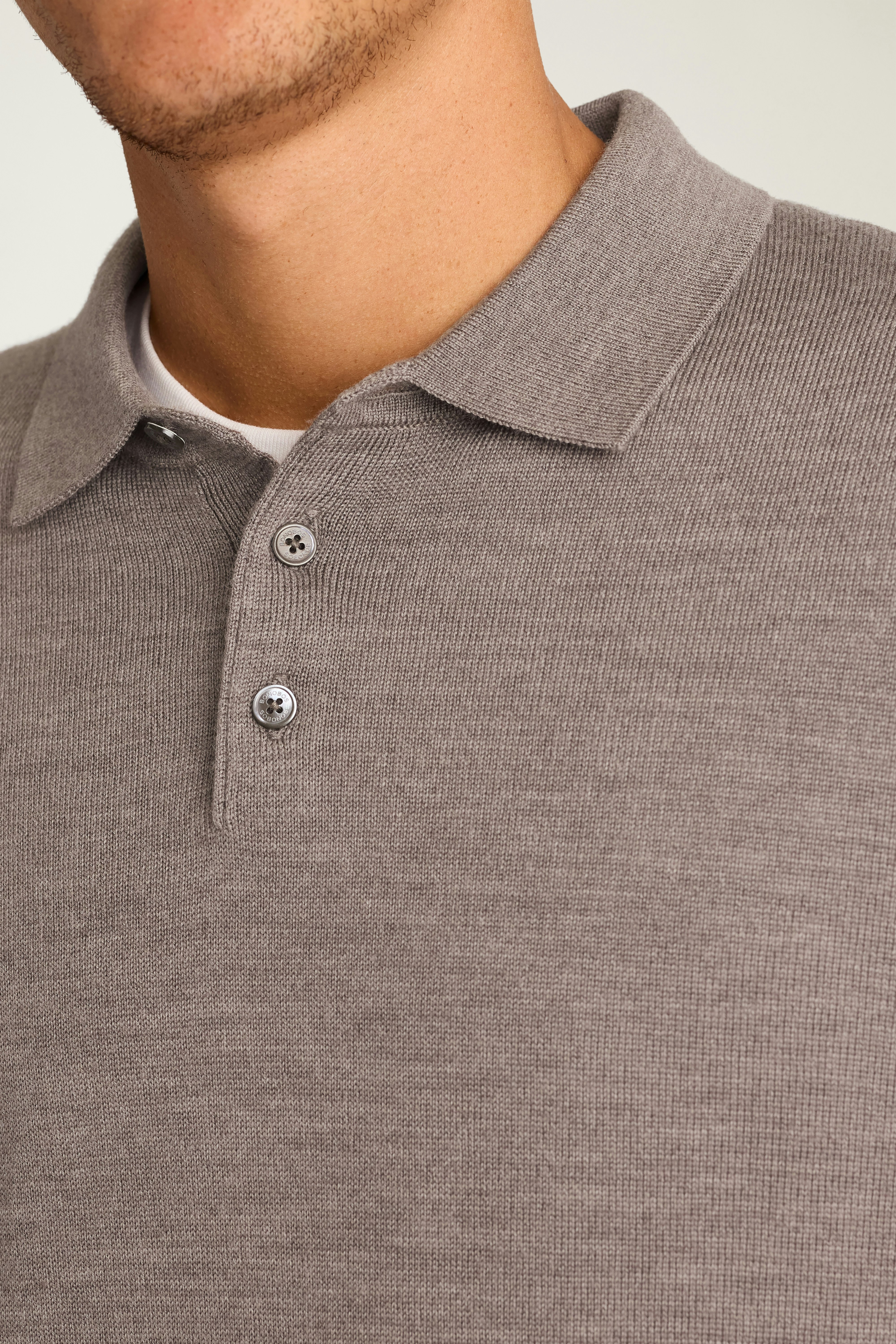 Merino Long Sleeve Sweater Polo taupe heather merino