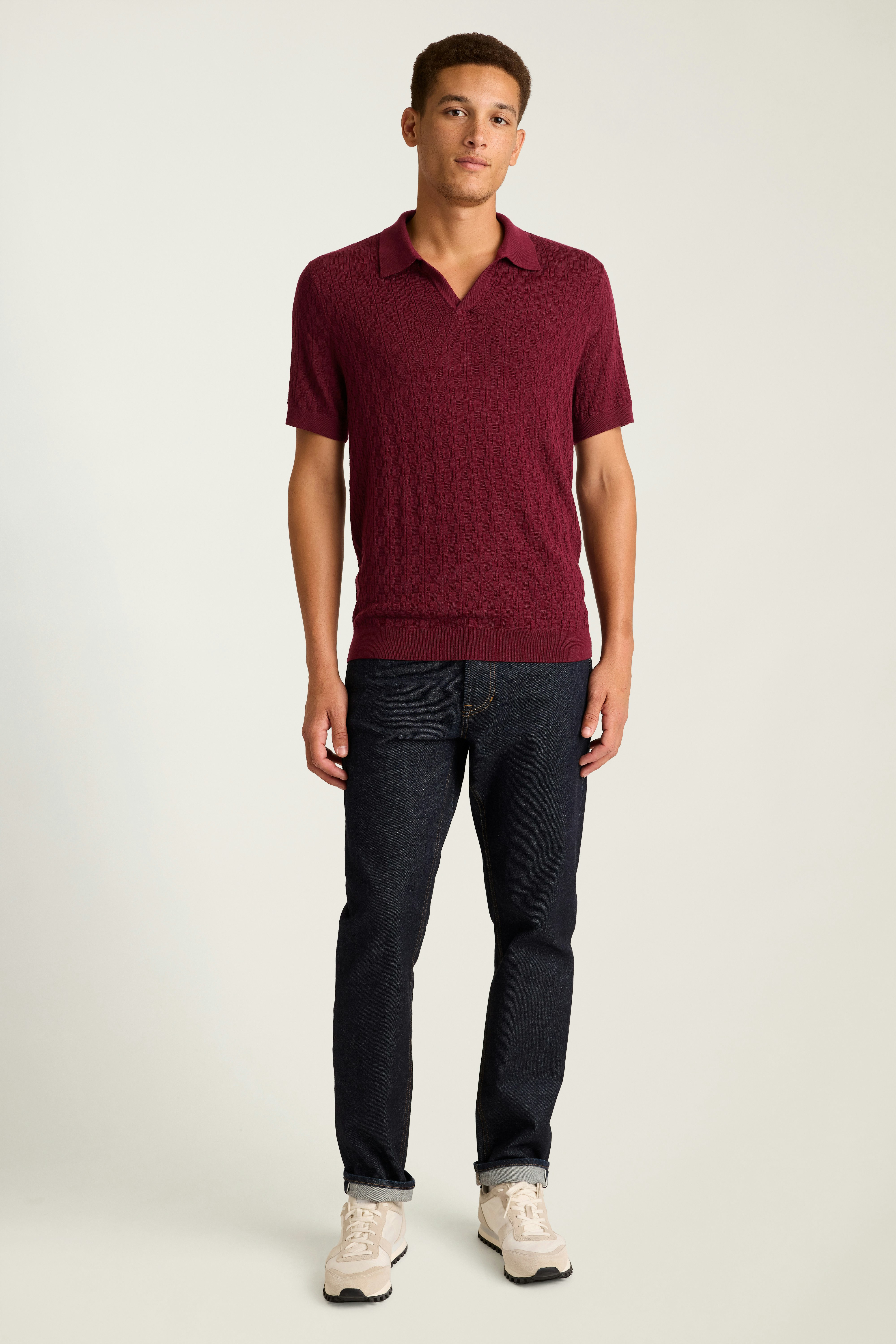 Hudson Sweater Polo burgundy grid merino