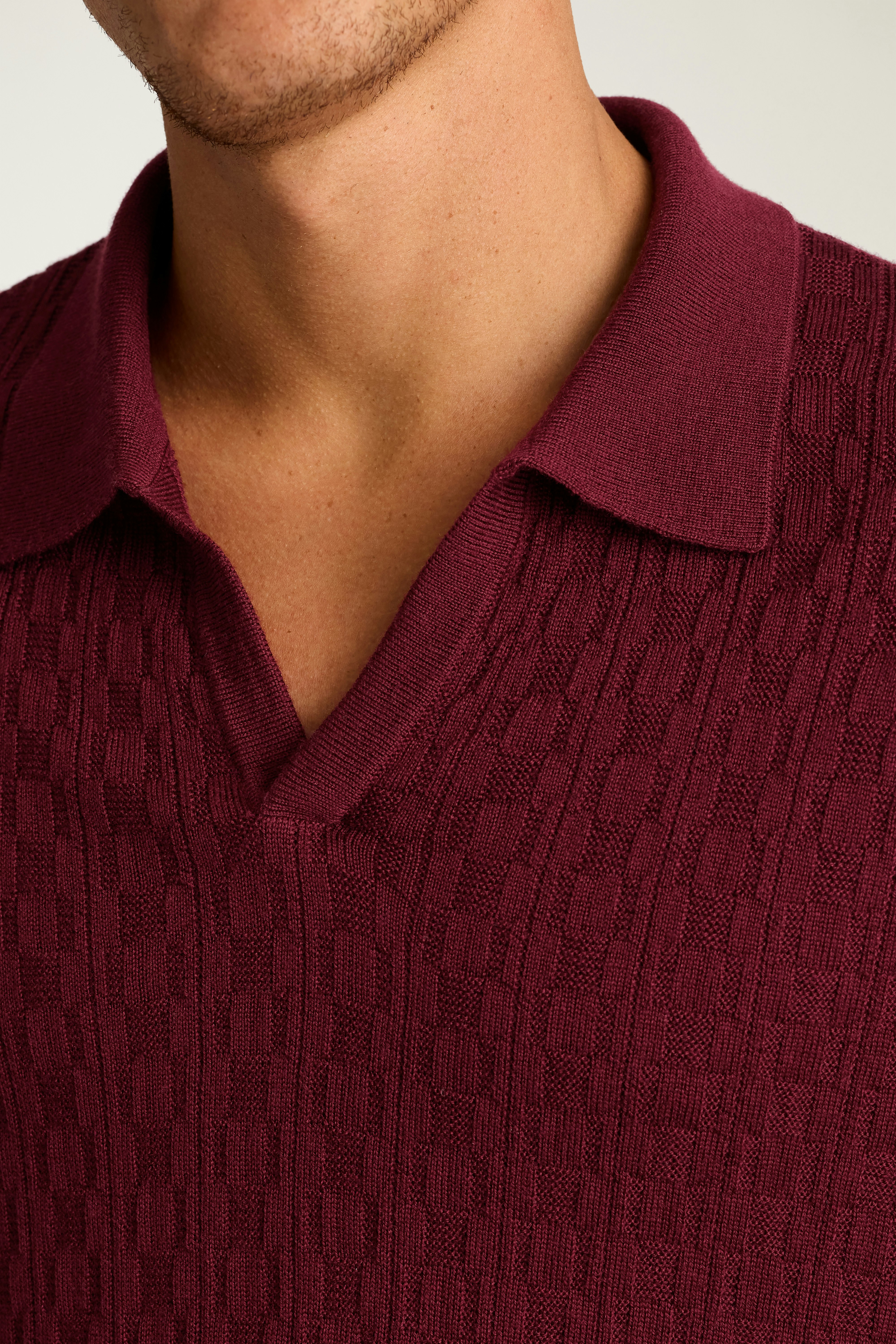 Hudson Sweater Polo burgundy grid merino