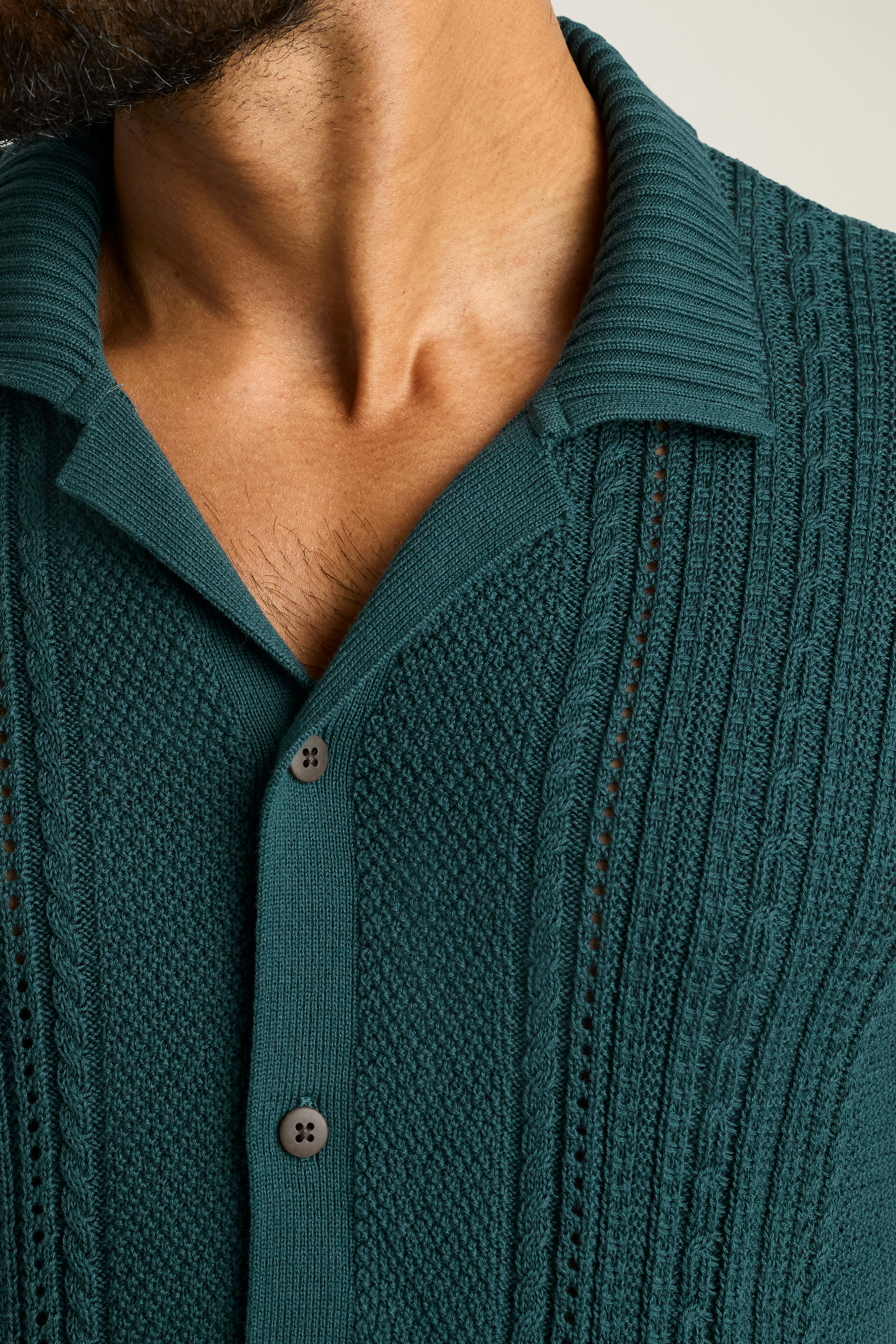 Hudson Cabana Sweater Polo blue green cable cotton
