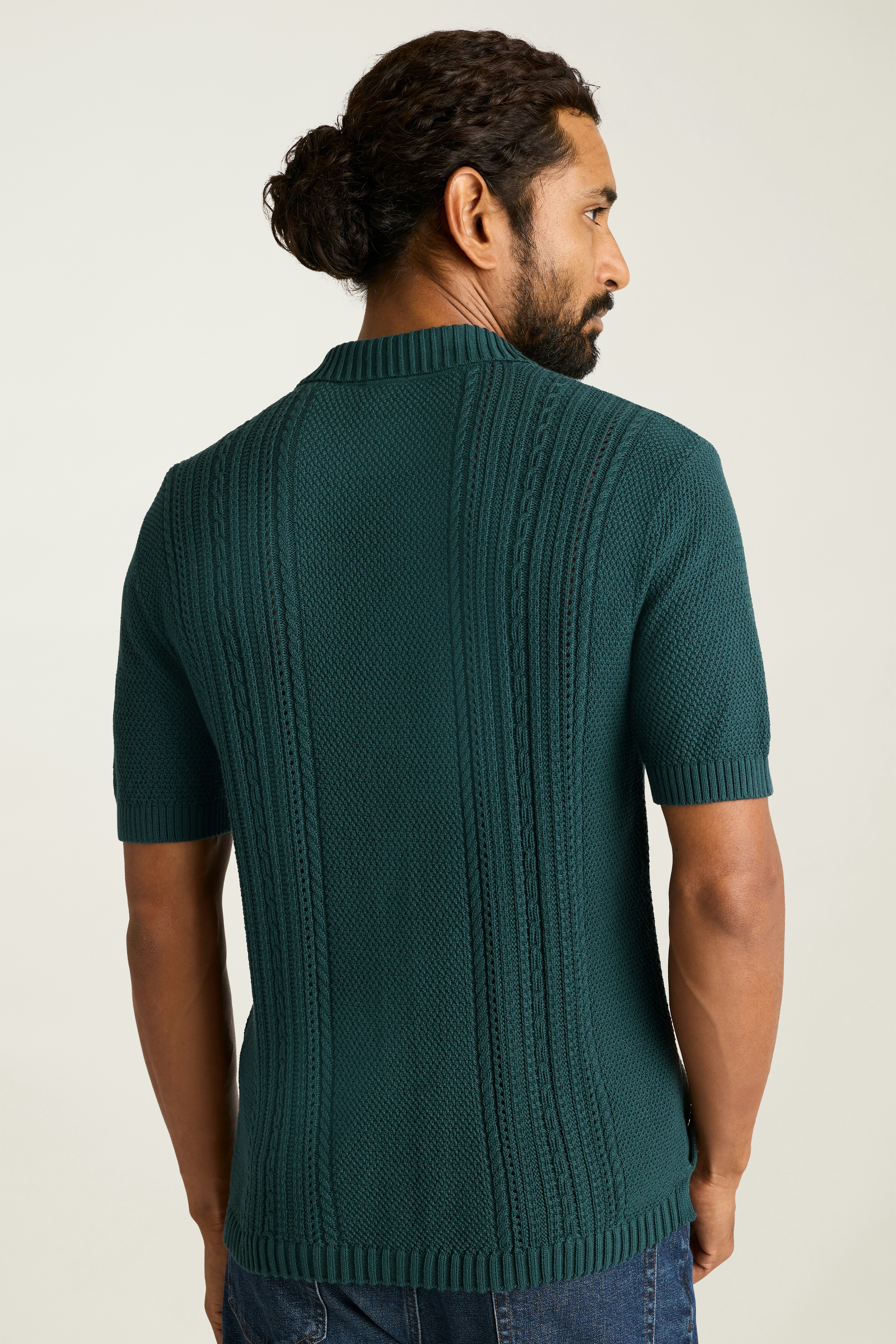 Hudson Cabana Sweater Polo blue green cable cotton