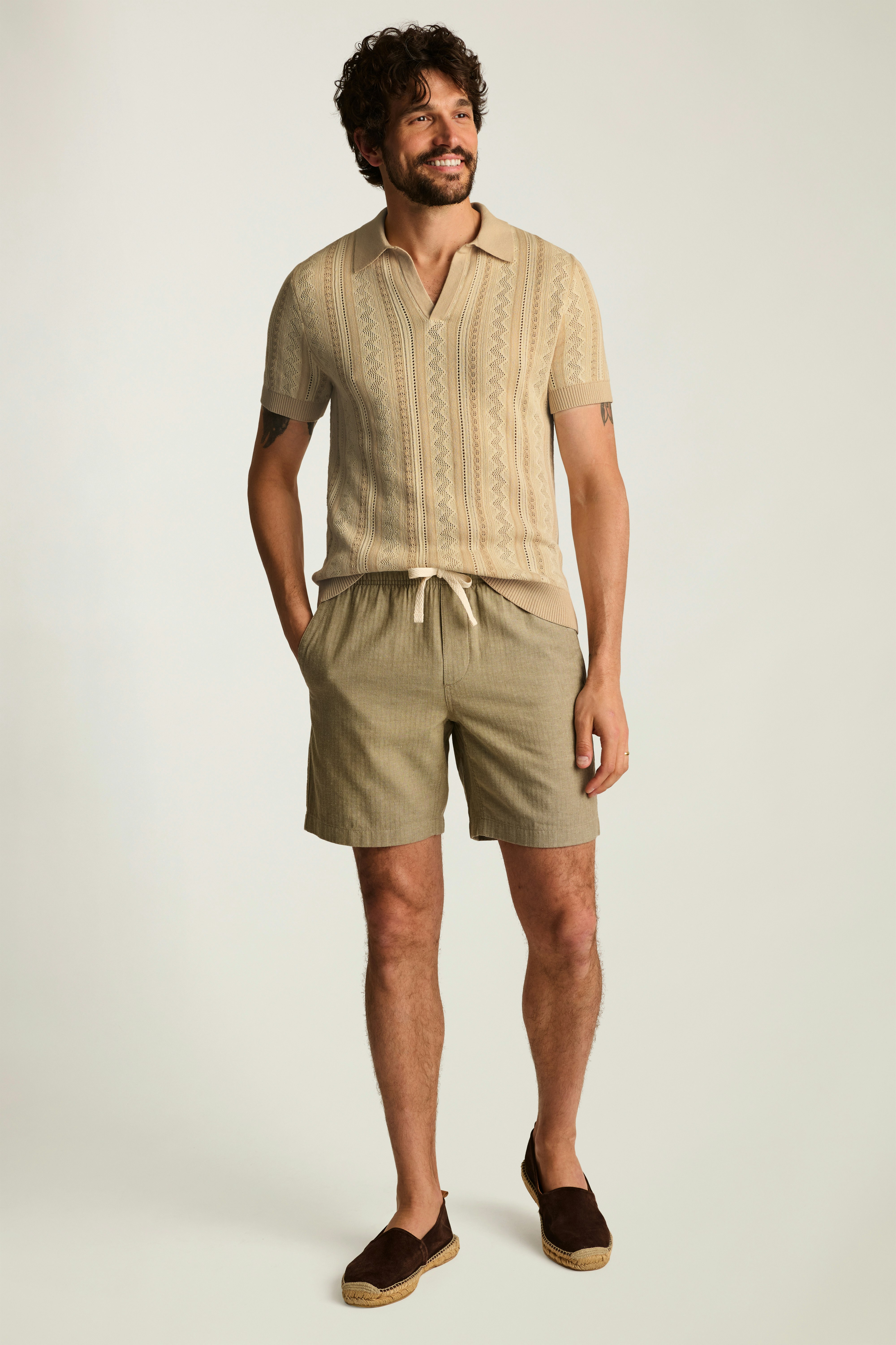 Hudson Sweater Polo beige cornsilk cotton pointelle