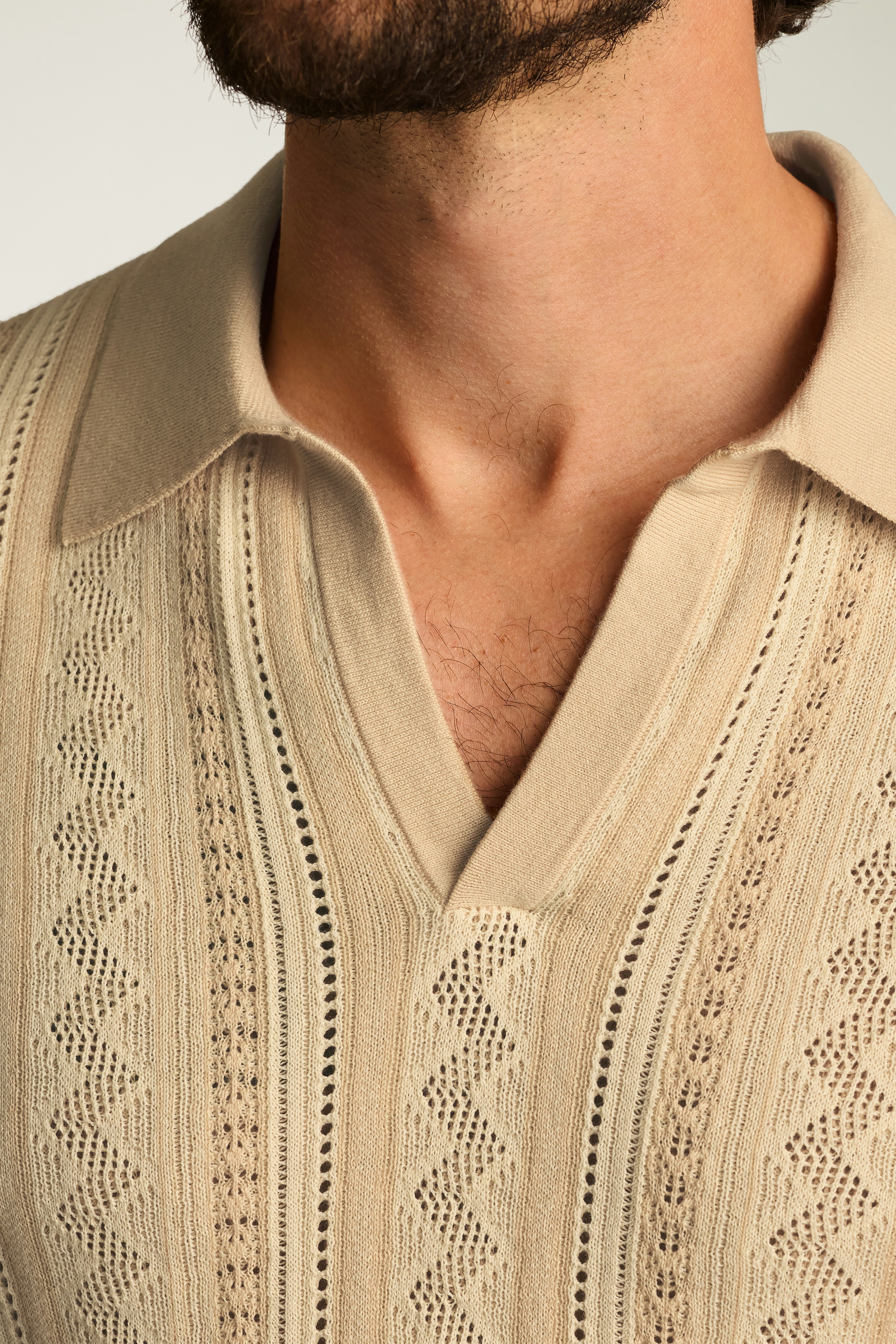 Hudson Sweater Polo beige cornsilk cotton pointelle