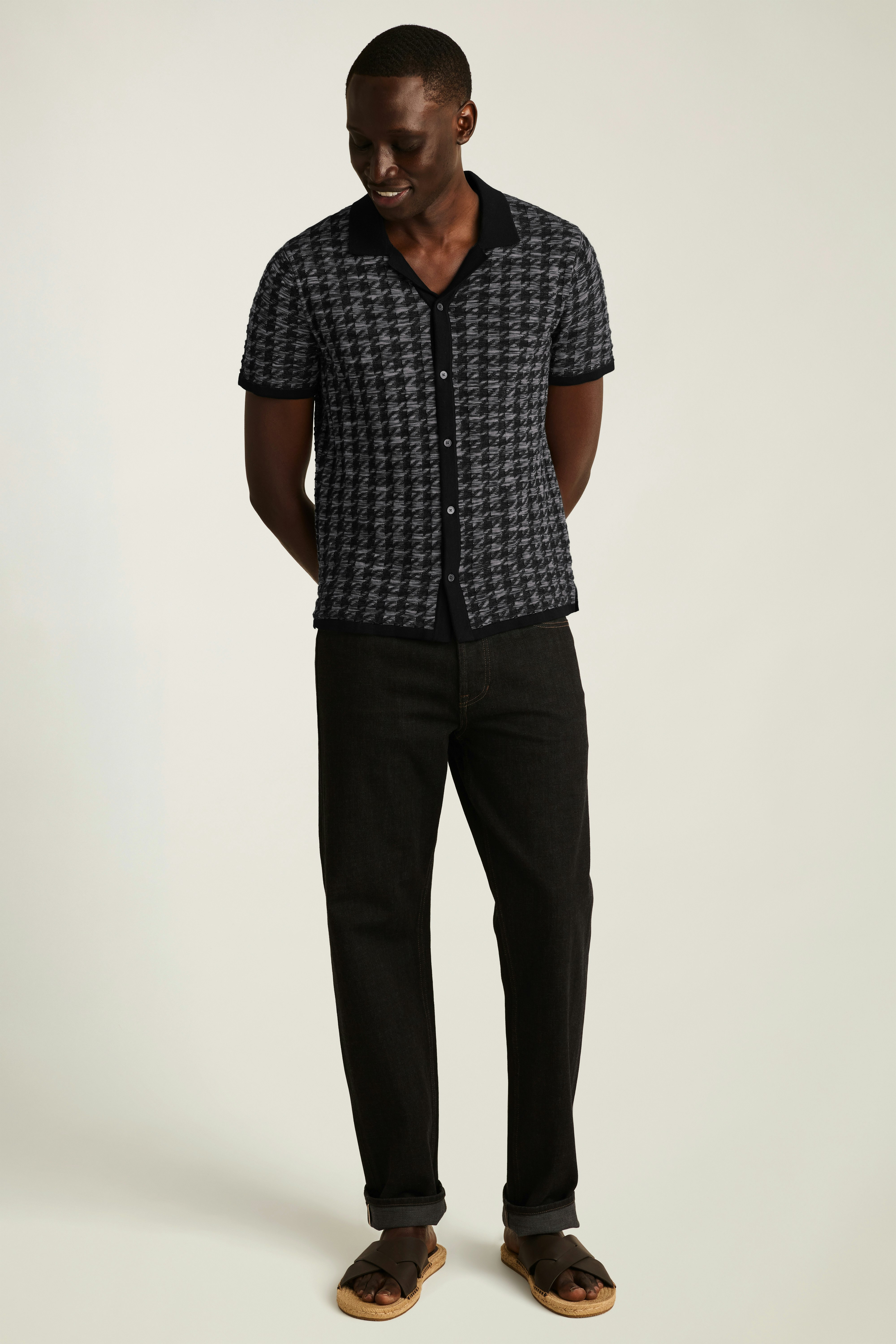 Hudson Cabana Sweater Polo black houndstooth space dye
