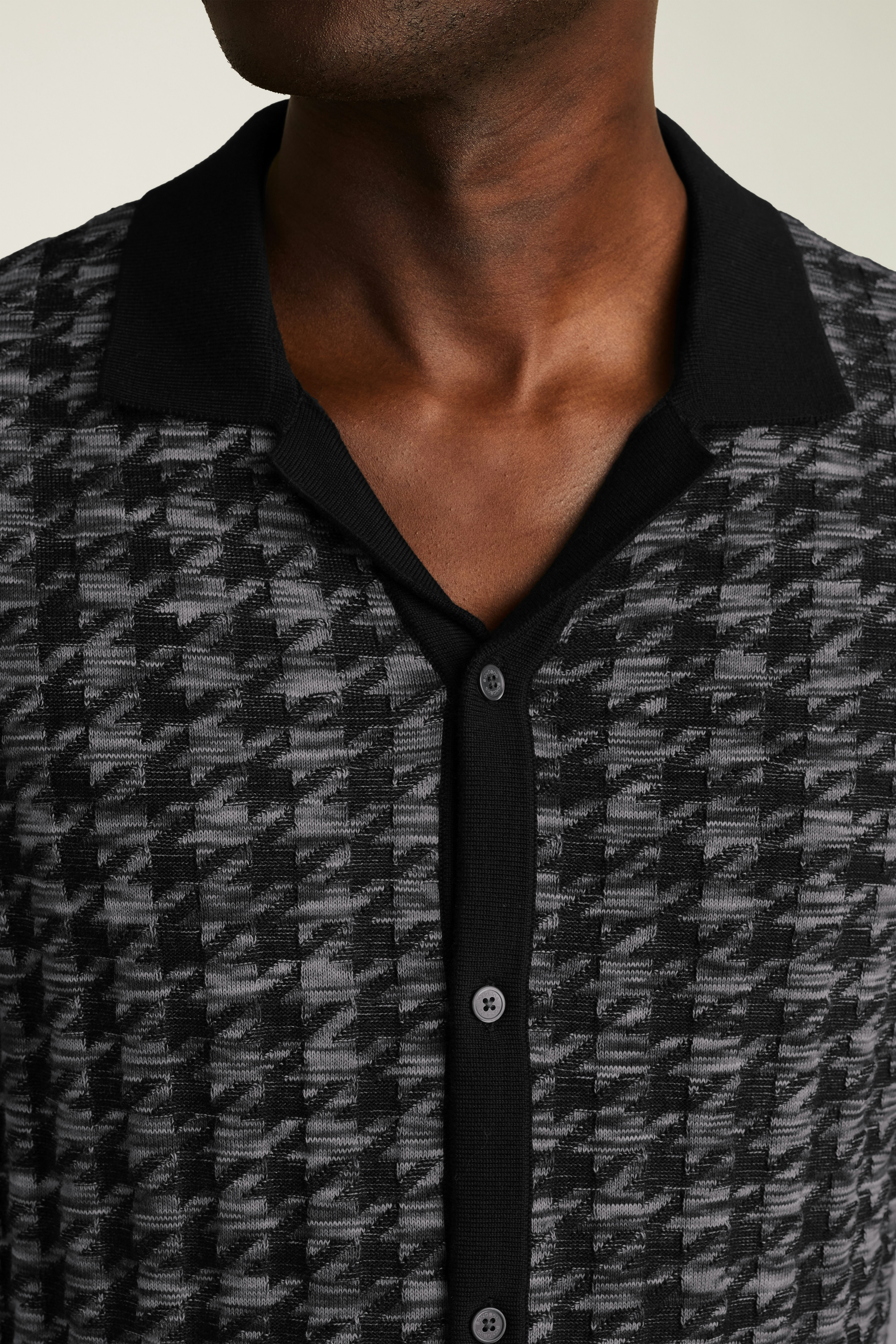 Hudson Cabana Sweater Polo black houndstooth space dye