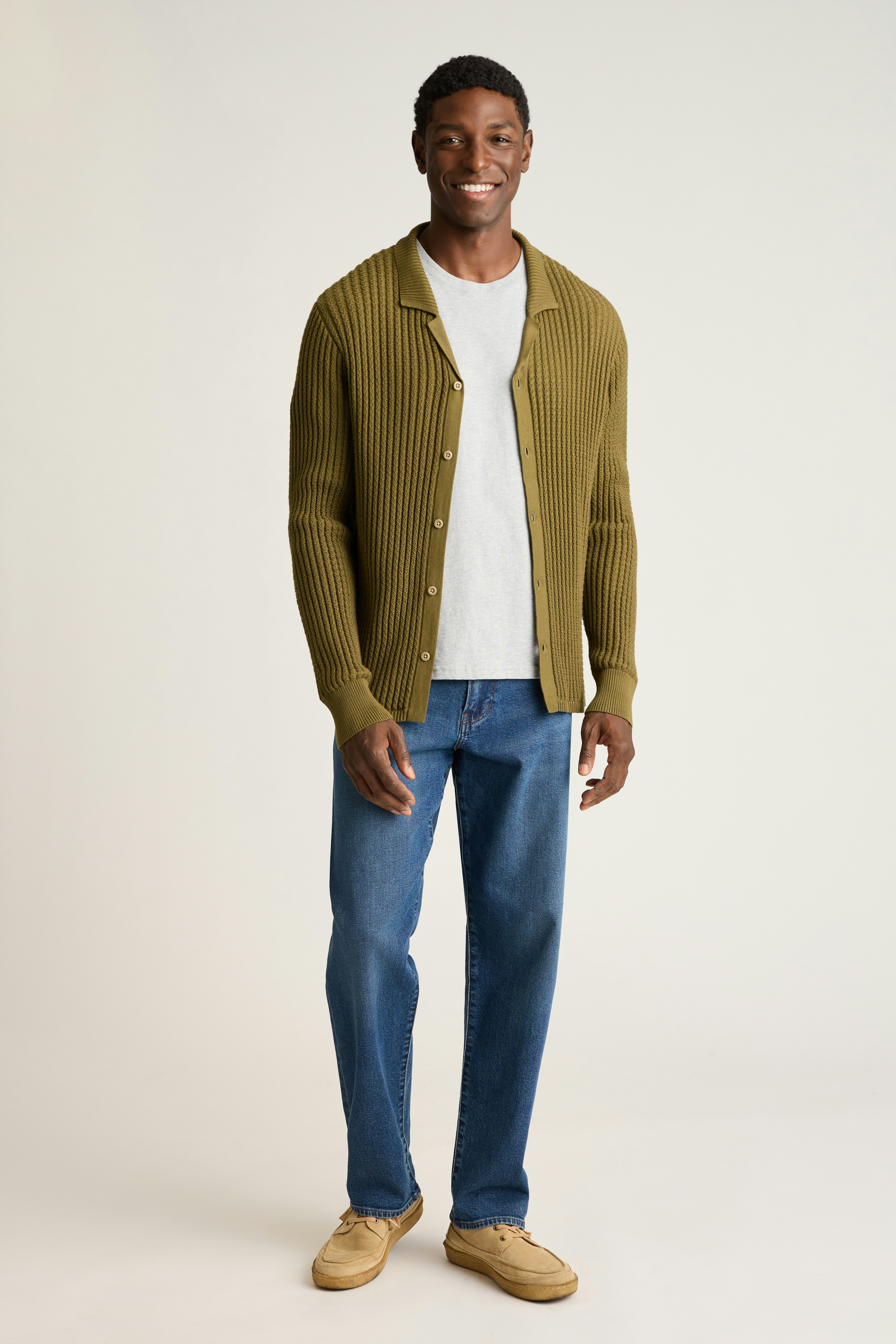 Hudson Long Sleeve Sweater Polo olive green crochet cotton