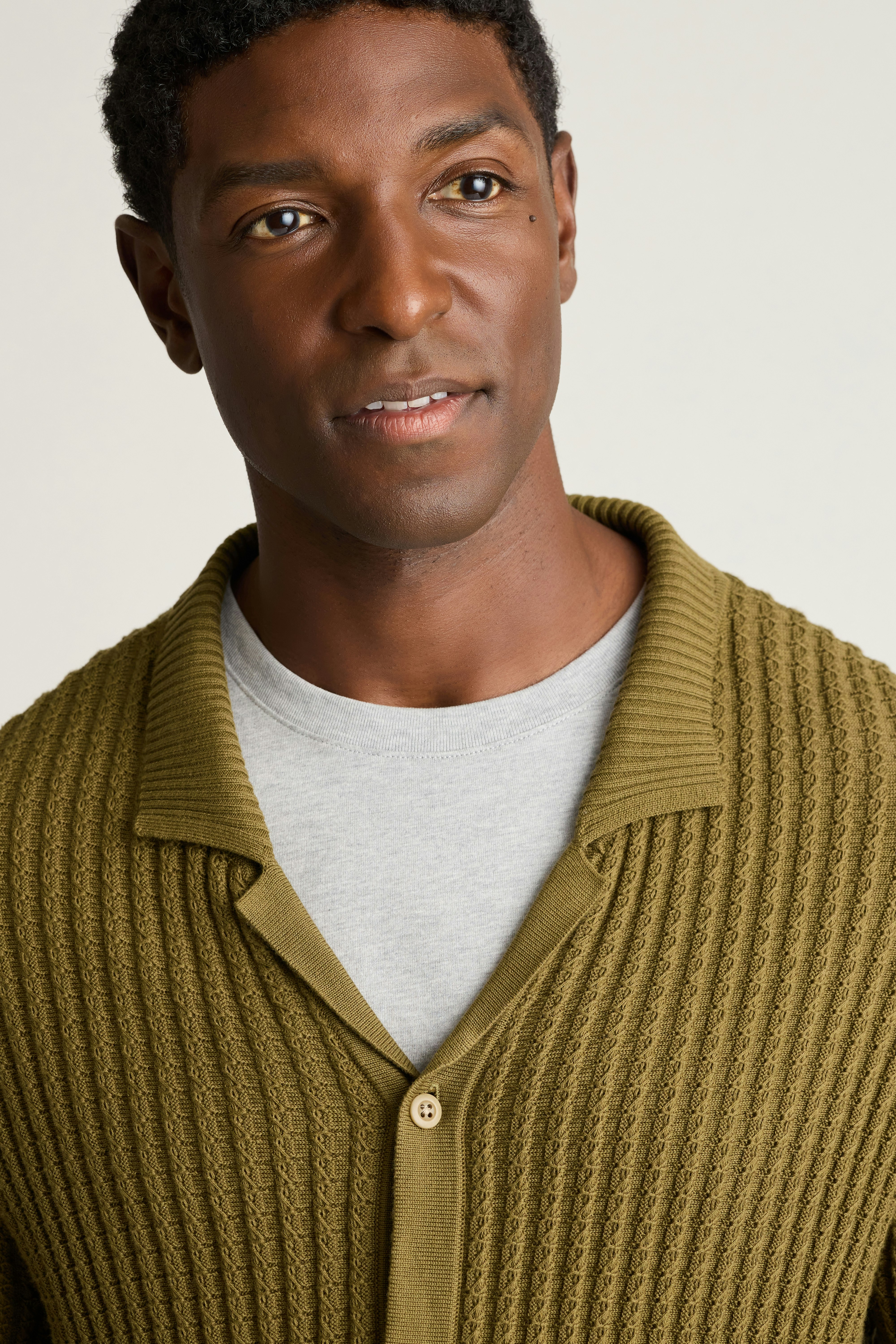 Hudson Long Sleeve Sweater Polo olive green crochet cotton