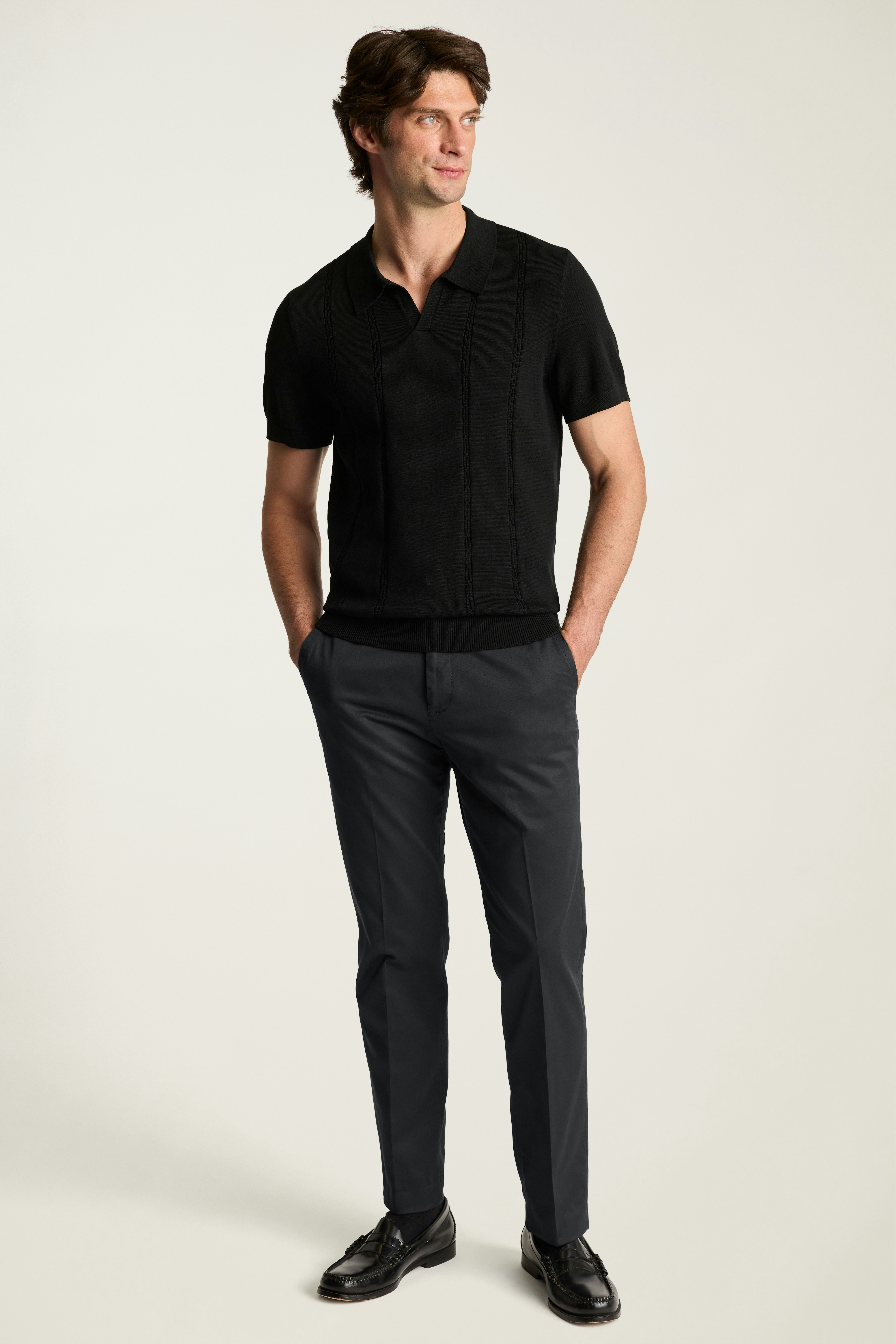 Hudson Sweater Polo black cotton cable 1 Hudson Sweater Polo black cotton cable