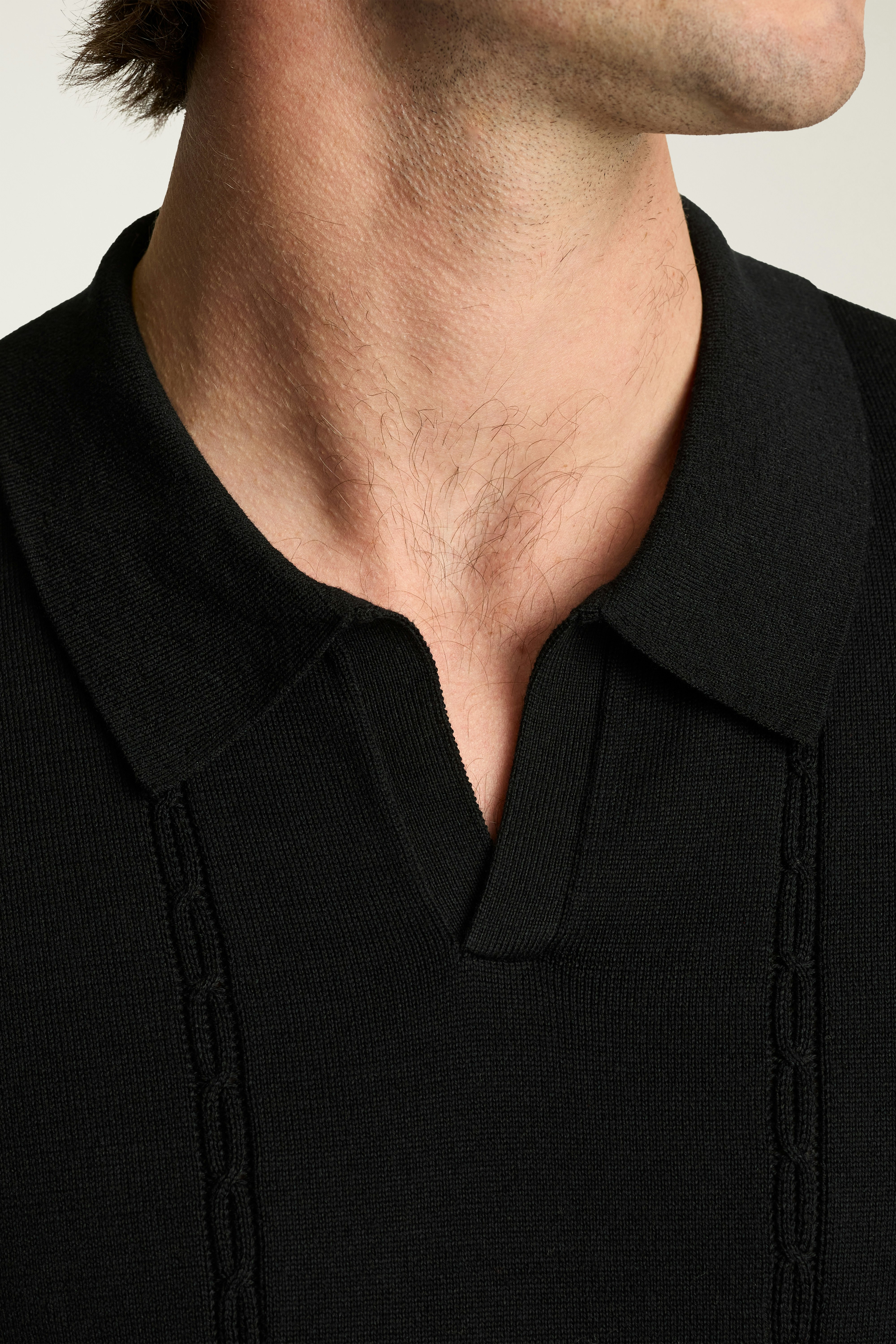 Hudson Sweater Polo black cotton cable 2 Hudson Sweater Polo black cotton cable