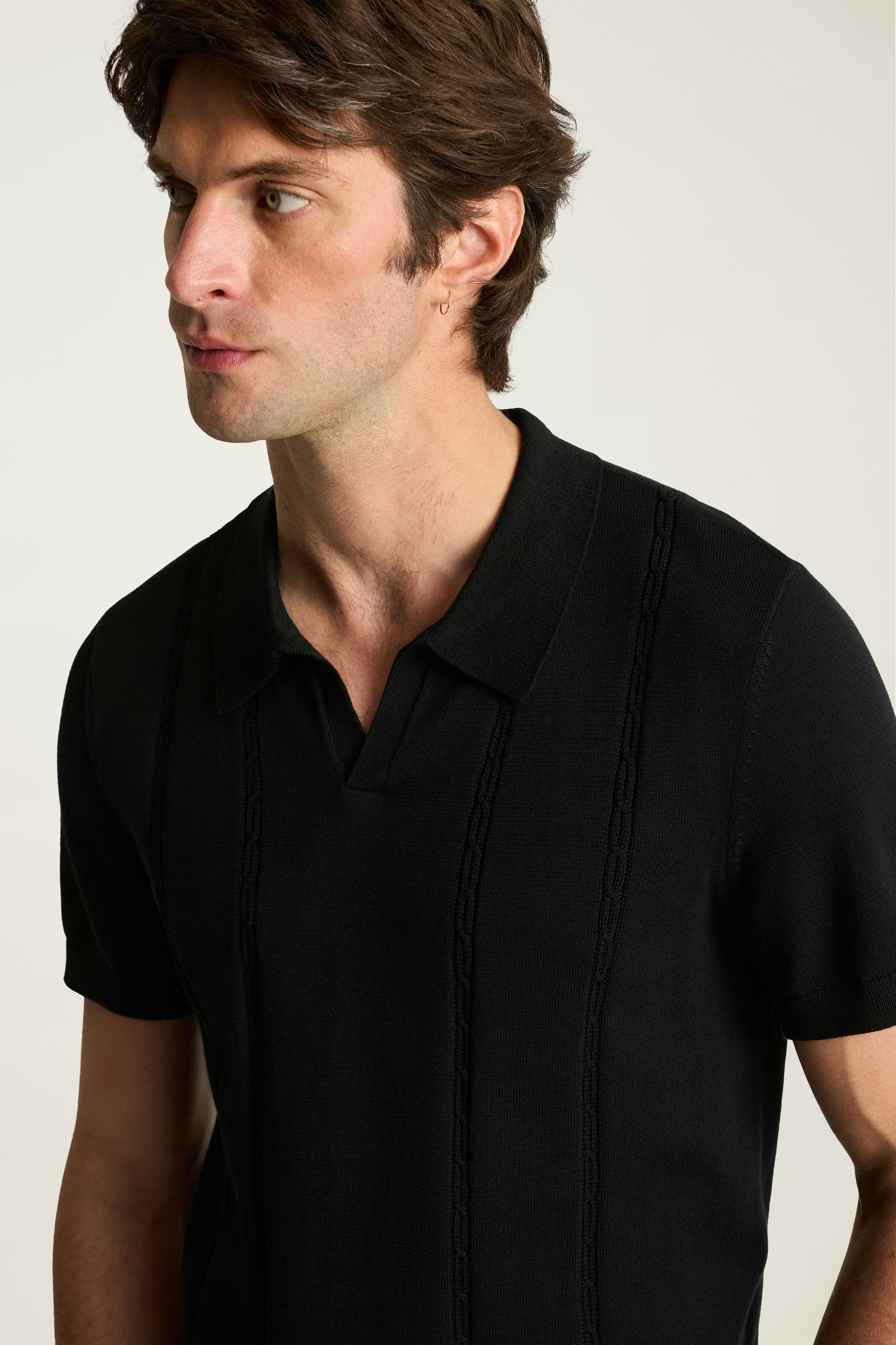 Hudson Sweater Polo black cotton cable 3 Hudson Sweater Polo black cotton cable